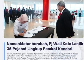 Nomenklatur berubah, Pj Wali Kota Lantik 35 Pejabat Lingkup Pemkot Kendari