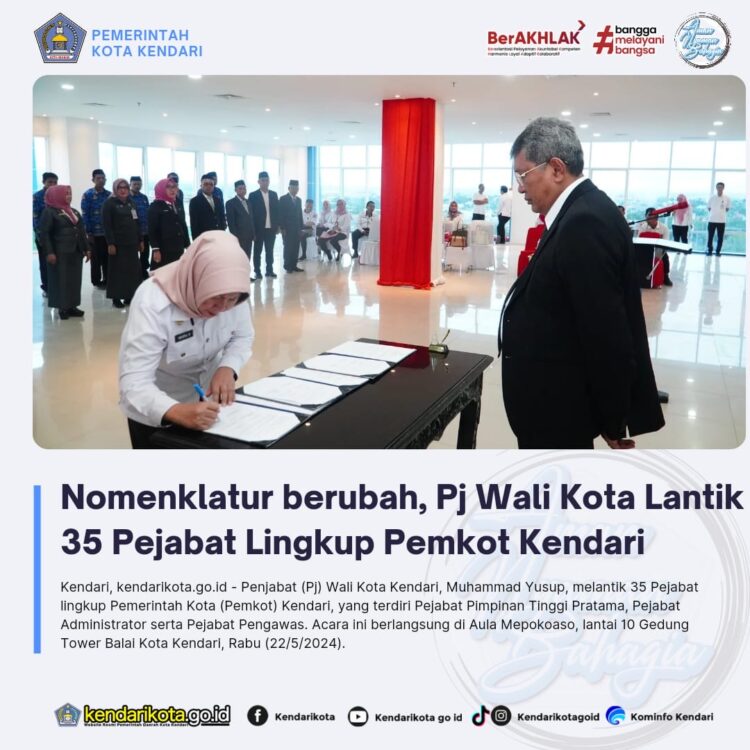 Nomenklatur berubah, Pj Wali Kota Lantik 35 Pejabat Lingkup Pemkot Kendari