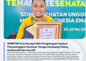DPMPTSP Kota Kendari Raih Penghargaan Instansi Penyelenggara Perizinan Tenaga Kesehatan Paling Kolaboratif dan Inovatif