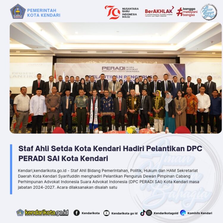 Staf Ahli Setda Kota Kendari Hadiri Pelantikan DPC PERADI SAI Kota Kendari