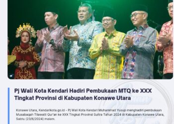Pj Wali Kota Kendari Hadiri Pembukaan MTQ ke XXX Tingkat Provinsi di Kabupaten Konawe Utara