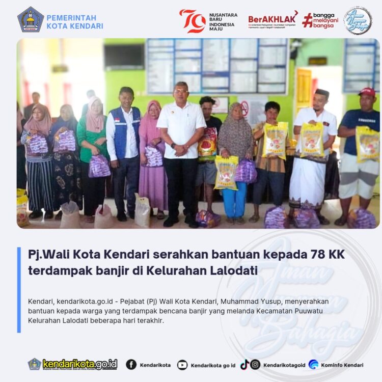 Pj Wali Kota Kendari Berikan Bantuan Untuk 78 KK Terdampak Banjir di Kelurahan Lalodati