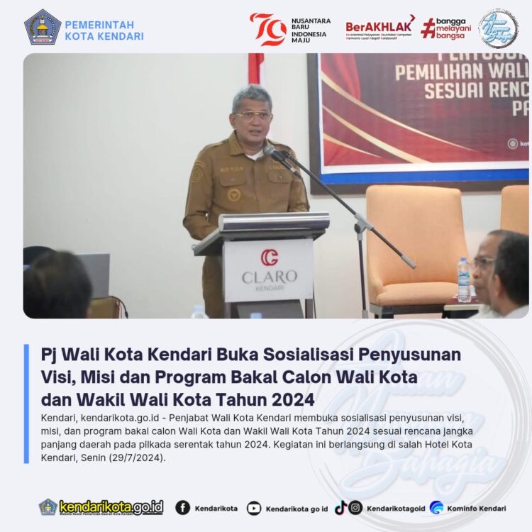 Pj Wali Kota Kendari Buka Sosialisasi Penyusunan Visi, Misi dan Program Bakal Calon Wali Kota dan Wakil Wali Kota Tahun 2024