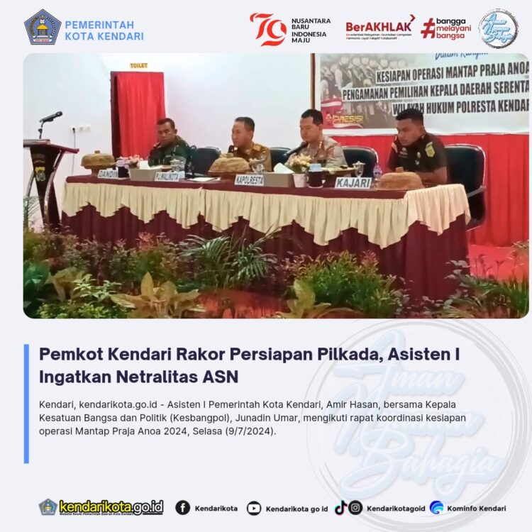 Pemkot Kendari Rakor Persiapan Pilkada, Asisten I Ingatkan Netralitas ASN