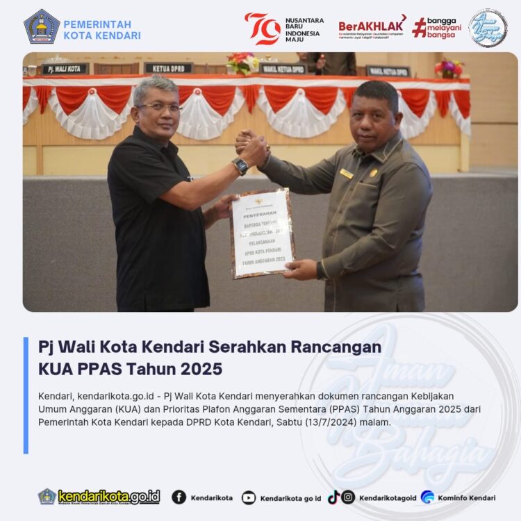 Pj Wali Kota Kendari Serahkan Rancangan KUA PPAS Tahun 2025