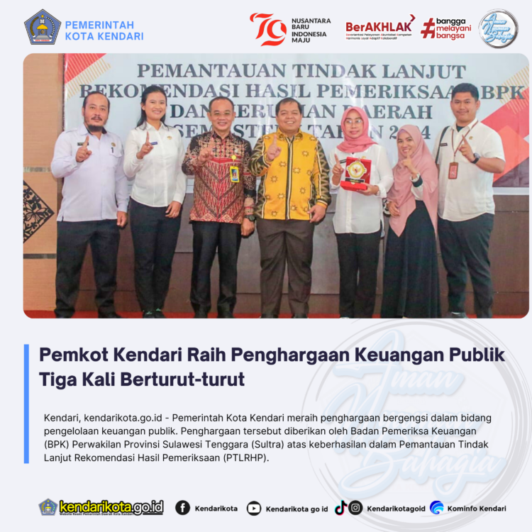 Pemkot Kendari Raih Penghargaan Keuangan Publik Tiga Kali Berturut-turut