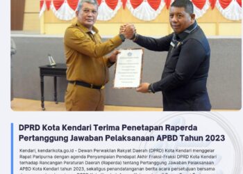 DPRD Kota Kendari Terima Penetapan Raperda Pertanggung Jawaban Pelaksanaan APBD Tahun 2023