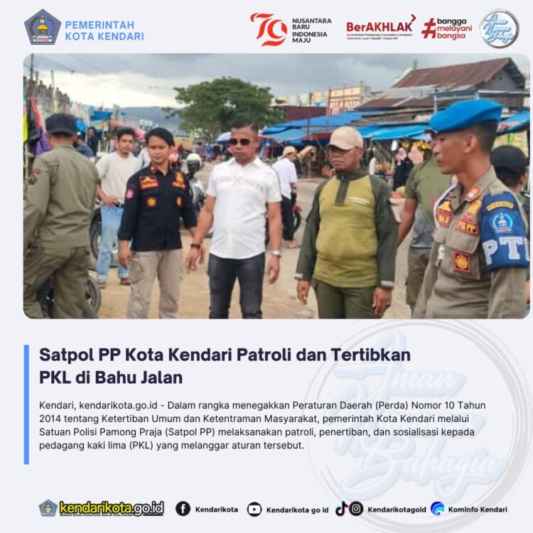 Satpol PP Kota Kendari Patroli dan Tertibkan PKL di Bahu Jalan