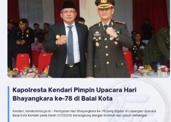 Kapolresta Kendari Pimpin Upacara Hari Bhayangkara ke-78 di Balai Kota