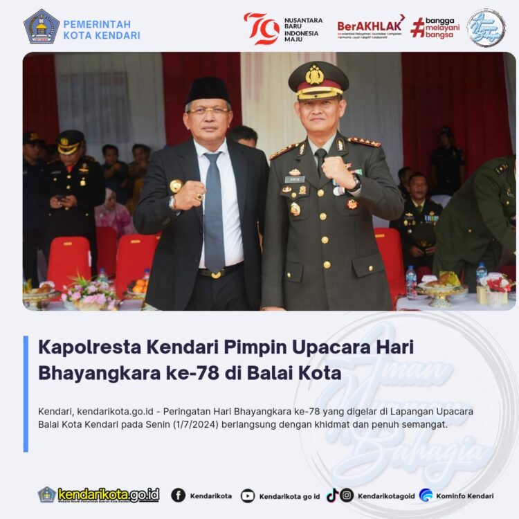 Kapolresta Kendari Pimpin Upacara Hari Bhayangkara ke-78 di Balai Kota