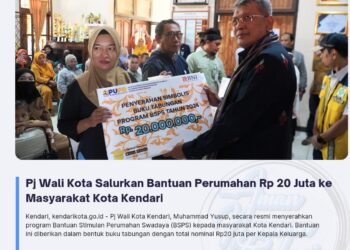 Pj Wali Kota Salurkan Bantuan Perumahan Rp 20 Juta ke Masyarakat Kota Kendari