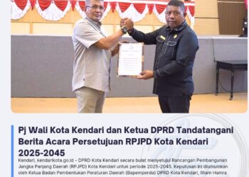 Pj Wali Kota Kendari dan Ketua DPRD Tandatangani Berita Acara Persetujuan RPJPD Kota Kendari 2025-2045