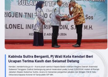 Kabinda Sultra Berganti, Pj Wali Kota Kendari Beri Ucapan Terima Kasih dan Selamat Datang