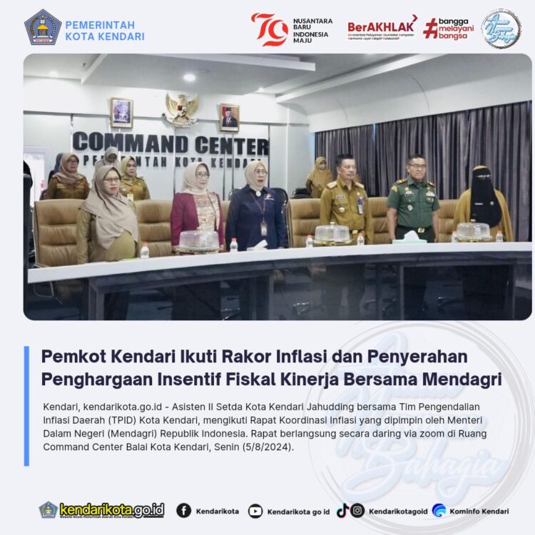 Pemkot Kendari Ikuti Rakor Inflasi dan Penyerahan Penghargaan Insentif Fiskal Kinerja Bersama Mendagri