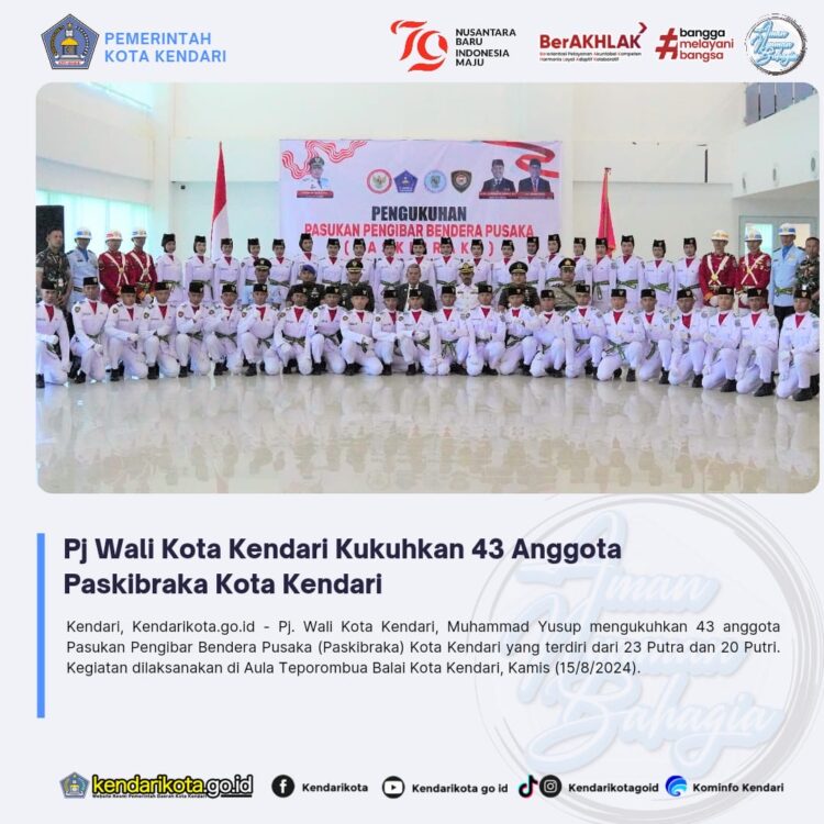 Pj Wali Kota Kendari Kukuhkan 43 Anggota Paskibraka Kota Kendari
