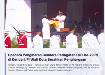 Upacara Pengibaran Bendera Peringatan HUT ke-79 RI di Kendari, Pj Wali Kota Serahkan Penghargaan