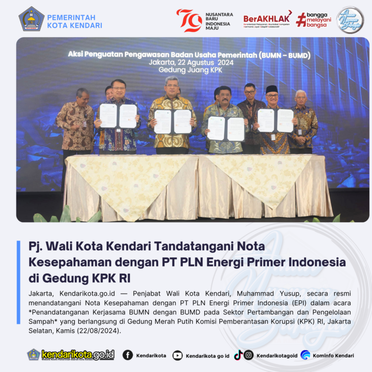 Penjabat Wali Kota Kendari Tandatangani Nota Kesepahaman dengan PT PLN Energi Primer Indonesia di Gedung KPK RI