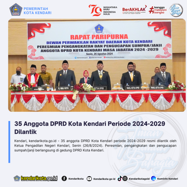 35 Anggota DPRD Kota Kendari Periode 2024-2029 Dilantik