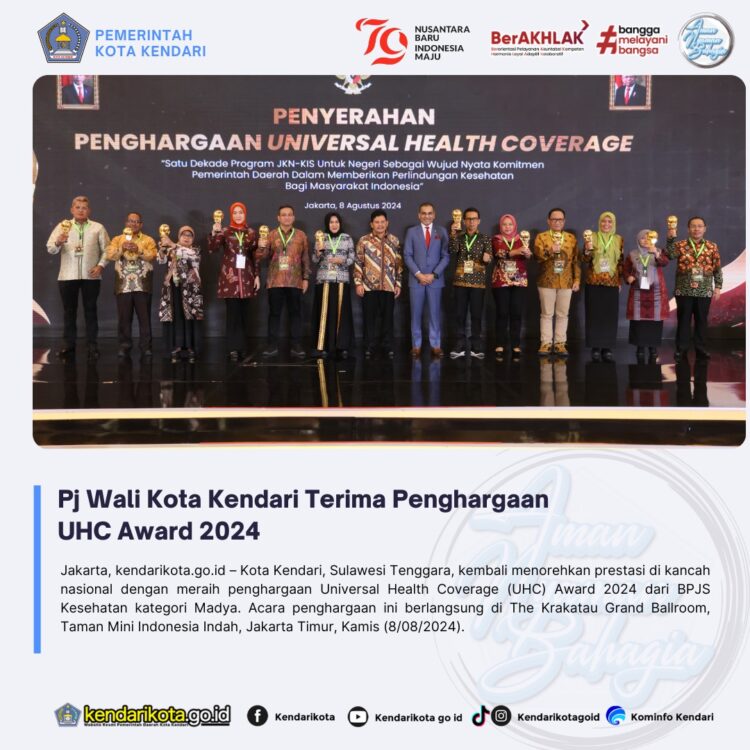 Pj Wali Kota Kendari Terima Penghargaan UHC Award 2024