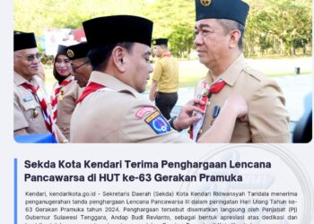 Sekda Kota Kendari Terima Penghargaan Lencana Pancawarsa di HUT ke-63 Gerakan Pramuka