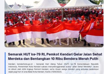 Semarak HUT ke-79 RI, Pemkot Kendari Gelar Jalan Sehat Merdeka dan Bentangkan 10 Ribu Bendera Merah Putih