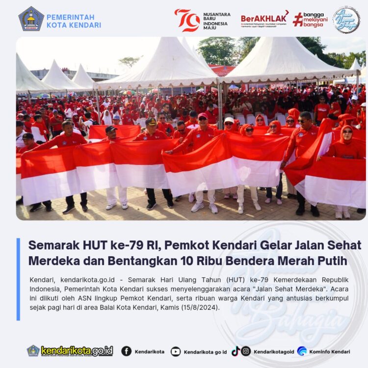 Semarak HUT ke-79 RI, Pemkot Kendari Gelar Jalan Sehat Merdeka dan Bentangkan 10 Ribu Bendera Merah Putih