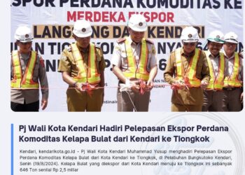 Pj Wali Kota Kendari Hadiri Pelepasan Ekspor Perdana Komoditas Kelapa Bulat dari Kendari ke Tiongkok