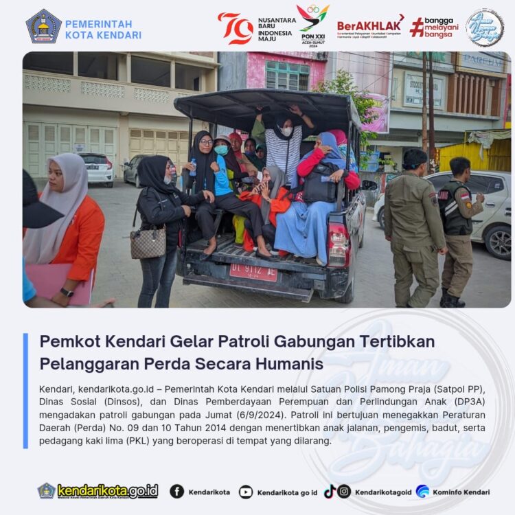 Pemkot Kendari Gelar Patroli Gabungan Tertibkan Pelanggaran Perda Secara Humanis