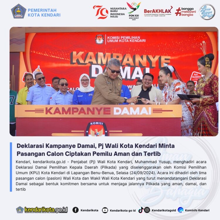 Deklarasi Kampanye Damai, Pj Wali Kota Kendari Minta Pasangan Calon Ciptakan Pemilu Aman dan Tertib