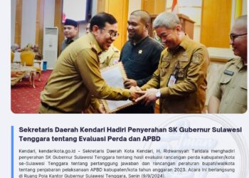 Sekretaris Daerah Kendari Hadiri Penyerahan SK Gubernur Sulawesi Tenggara tentang Evaluasi Perda dan APBD