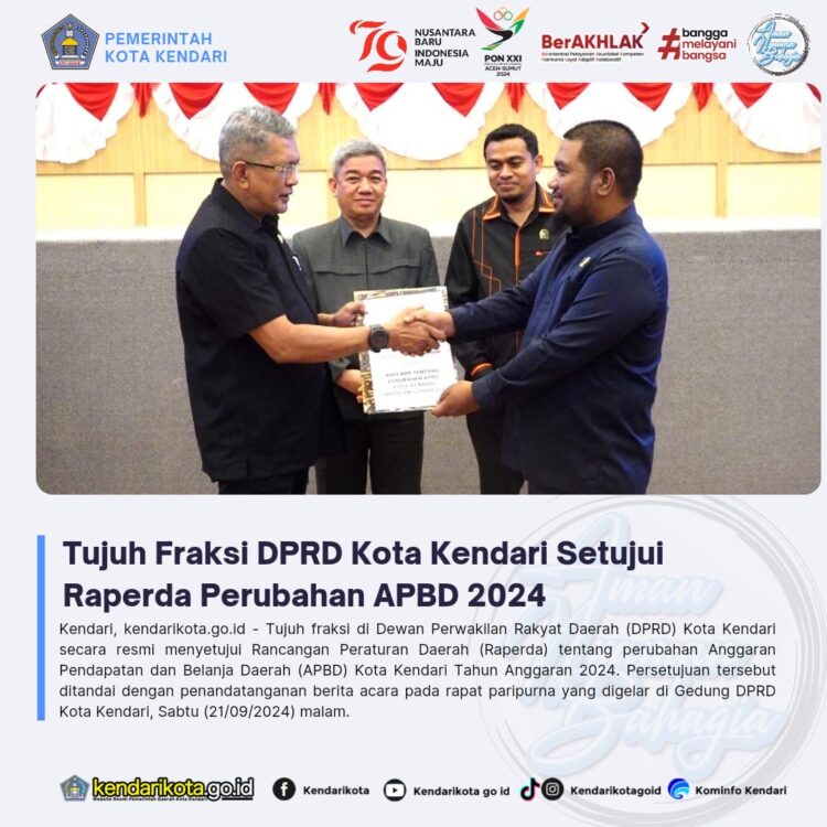 Tujuh Fraksi DPRD Kota Kendari Setujui Raperda Perubahan APBD 2024