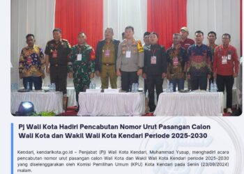 Pj Wali Kota Kendari Hadiri Pencabutan Nomor Urut Pasangan Calon Wali Kota dan Wakil Wali Kota Periode 2025-2030