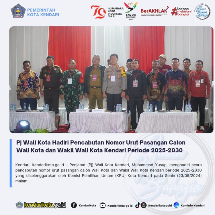 Pj Wali Kota Kendari Hadiri Pencabutan Nomor Urut Pasangan Calon Wali Kota dan Wakil Wali Kota Periode 2025-2030