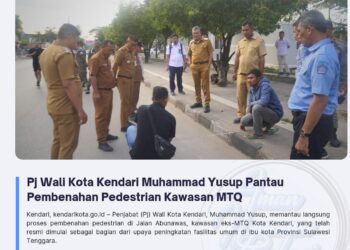 Pj Wali Kota Kendari Muhammad Yusup Pantau Pembenahan Pedestrian Kawasan MTQ
