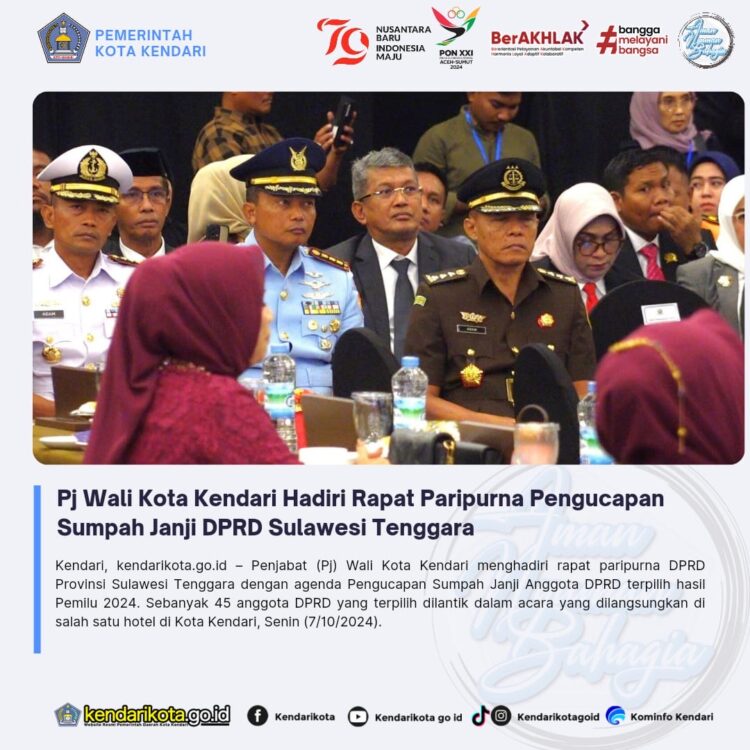 Pj Wali Kota Kendari Hadiri Rapat Paripurna Pengucapan Sumpah Janji DPRD Sulawesi Tenggara