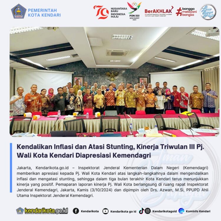 Kendalikan Inflasi dan Atasi Stunting, Kinerja Triwulan III Pj Wali Kota Kendari Diapresiasi Kemendagri