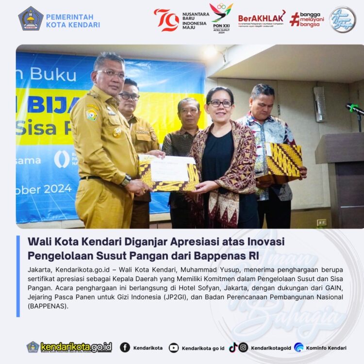 Wali Kota Kendari Diganjar Apresiasi atas Inovasi Pengelolaan Susut Pangan dari Bappenas RI