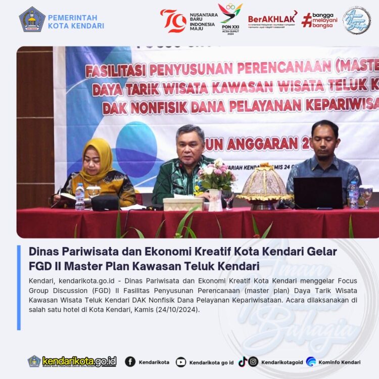 Dinas Pariwisata dan Ekonomi Kreatif Kota Kendari Gelar FGD II Master Plan Kawasan Teluk Kendari