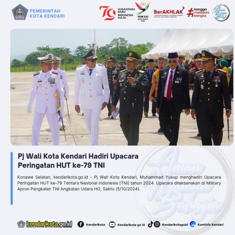 Pj Wali Kota Kendari Hadiri Upacara Peringatan HUT ke-79 TNI