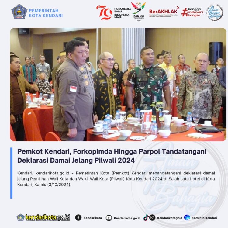 Pemkot Kendari, Forkopimda Hingga Parpol Tandatangani Deklarasi Damai Jelang Pilwali 2024