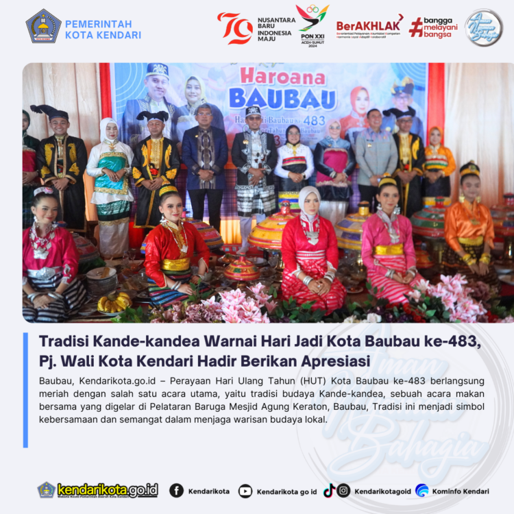 Tradisi Kande-kandea Warnai Hari Jadi Kota Baubau ke-483, Pj. Wali Kota Kendari Hadir Berikan Apresiasi