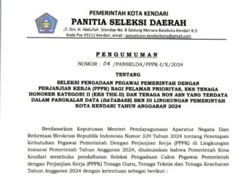 Pengumuman : Seleksi PPPK bagi Pelamar Prioritas, Eks THK-II, dan Tenaga Non ASN Database BKN lingkup Pemerintah Kota Kendari T.A. 2024