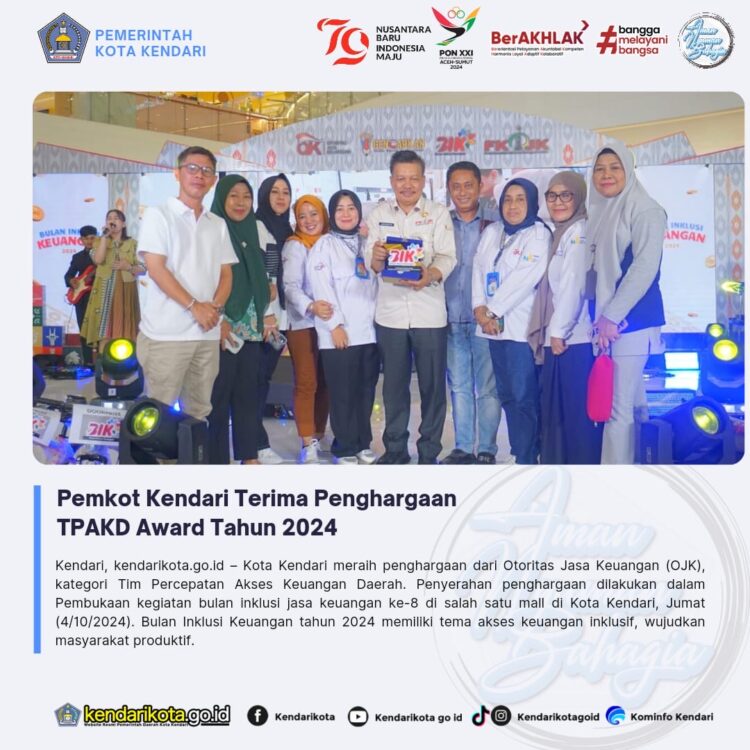 Pemkot Kendari Terima Penghargaan TPAKD Award Tahun 2024