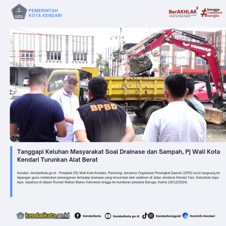 Tanggapi Keluhan Masyarakat Soal Drainase dan Sampah, Pj Wali Kota Kendari Turunkan Alat Berat