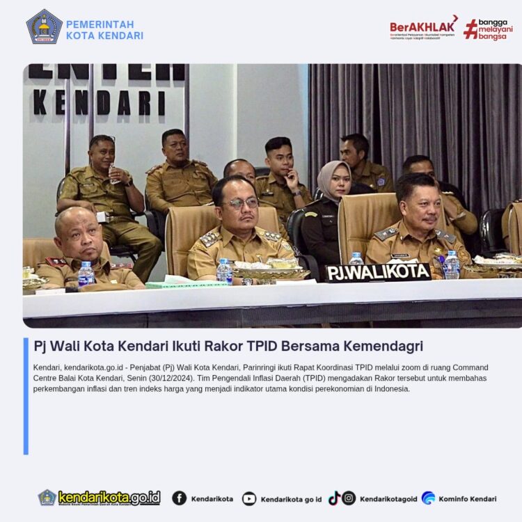 Pj Wali Kota Kendari Ikuti Rakor TPID Bersama Kemendagri