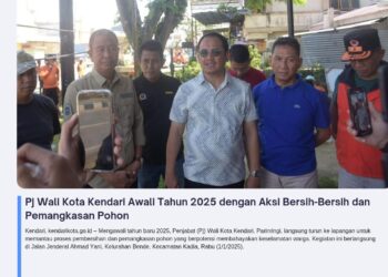 Pj Wali Kota Kendari Awali Tahun 2025 dengan Aksi Bersih-Bersih dan Pemangkasan Pohon