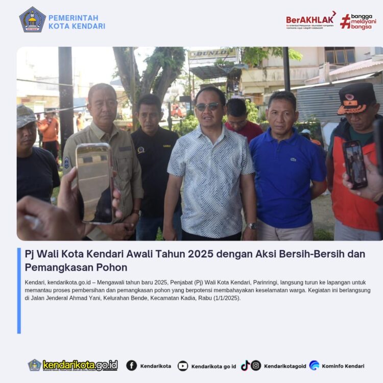 Pj Wali Kota Kendari Awali Tahun 2025 dengan Aksi Bersih-Bersih dan Pemangkasan Pohon