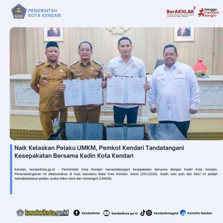 Naik Kelaskan Pelaku UMKM, Pemkot Kendari Tandatangani Kesepakatan Bersama Kadin Kota Kendari