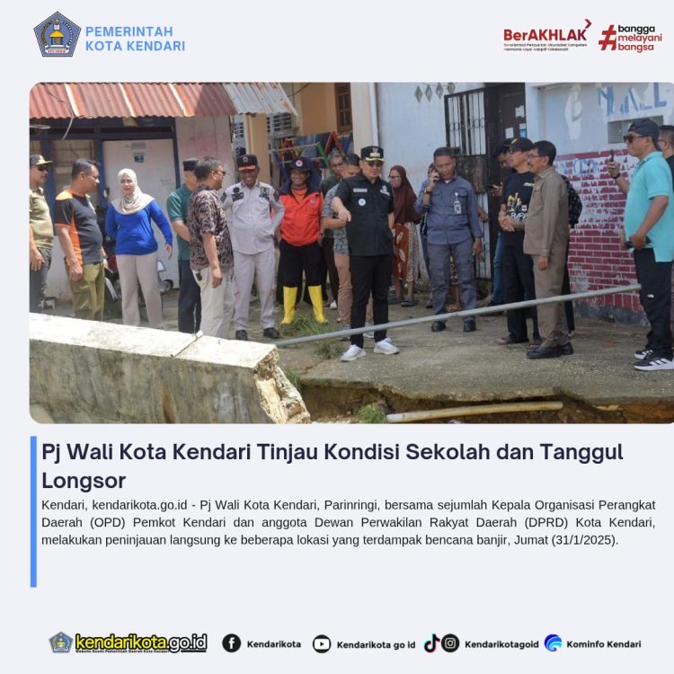 Pj Wali Kota Kendari Tinjau Kondisi Sekolah dan Tanggul Longsor