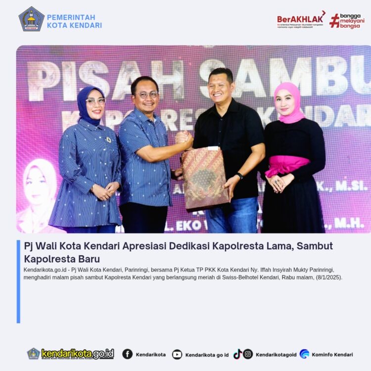 Pj Wali Kota Kendari Apresiasi Dedikasi Kapolresta Lama, Sambut Kapolresta Baru